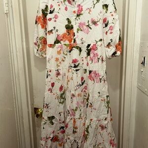 Kiara White Maxi Dress with Floral Design